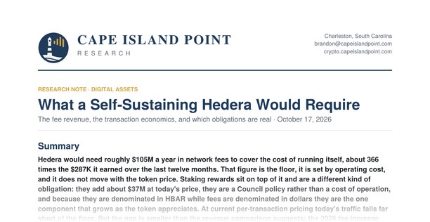 What a Self-Sustaining Hedera Would Require, first page